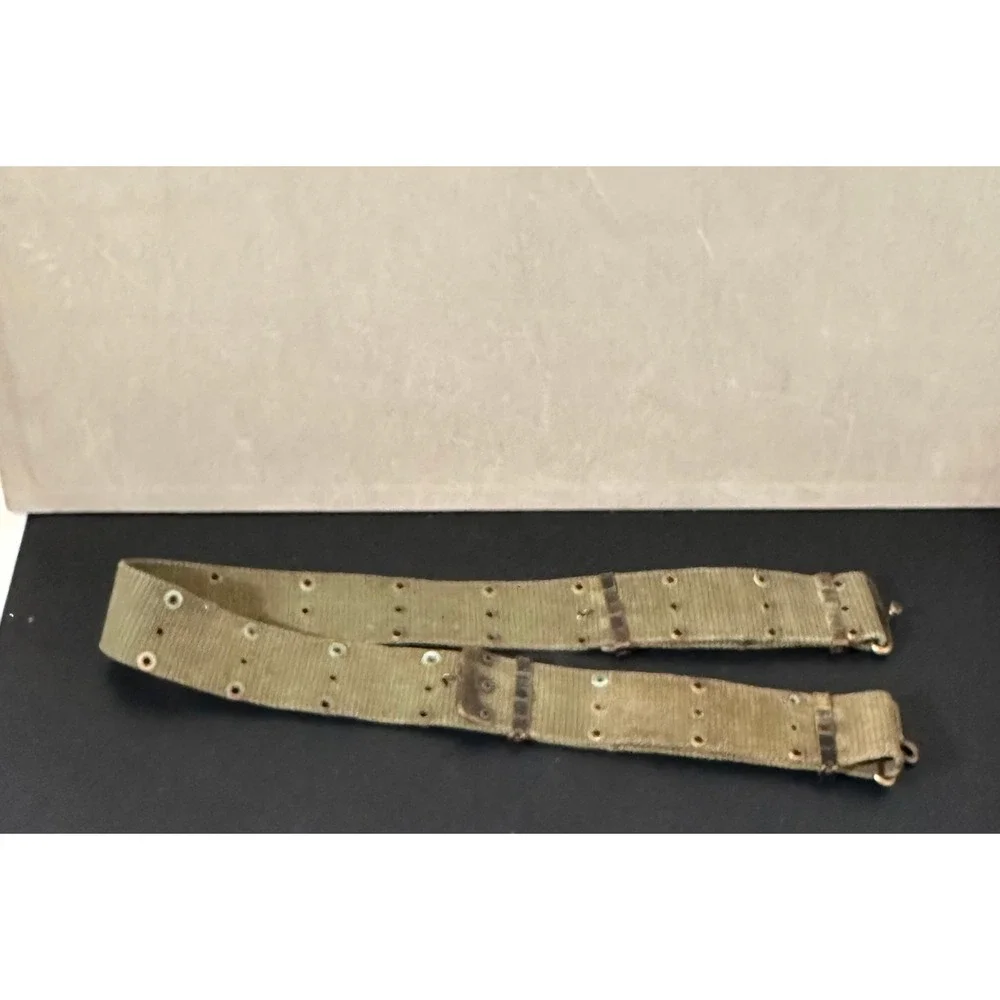 Vintage Military Web Belt Olive Drab Canvas Utility Tactical Eyelet Belt 43 Inch
